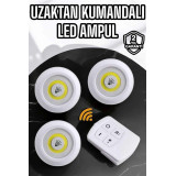 Led Lamba 3'lü Uzaktan Kumandalı Yapışkanlı Beyaz Işık