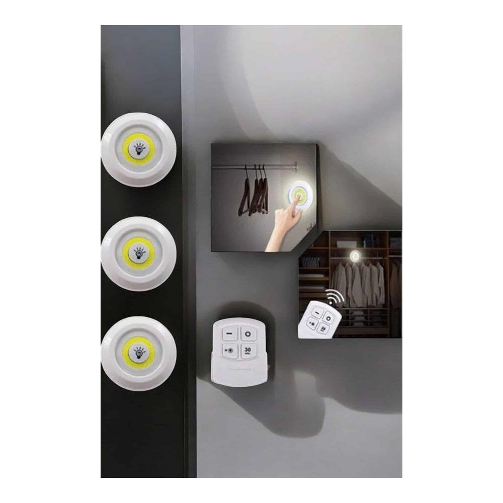Led Lamba 3'lü Uzaktan Kumandalı Yapışkanlı Beyaz Işık
