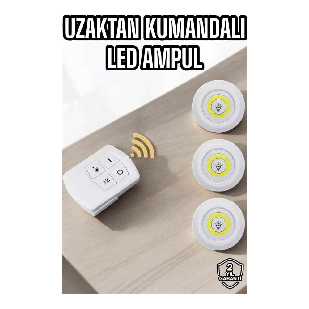 Led Lamba 3'lü Uzaktan Kumandalı Yapışkanlı Beyaz Işık