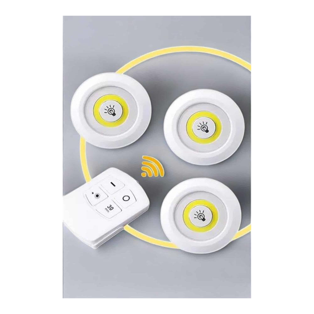 Led Lamba 3'lü Uzaktan Kumandalı Yapışkanlı Beyaz Işık