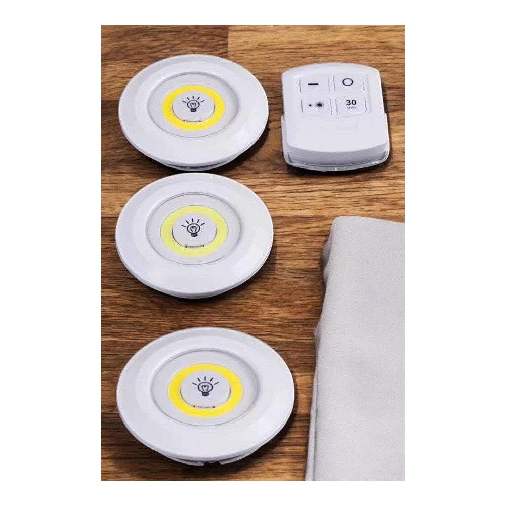 Led Lamba 3'lü Uzaktan Kumandalı Yapışkanlı Beyaz Işık