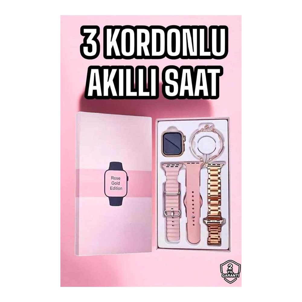 Akıllı Saat Amoled Ekran 3 Kordonlu Aksesuar Hediyeli Sesli Görüşme