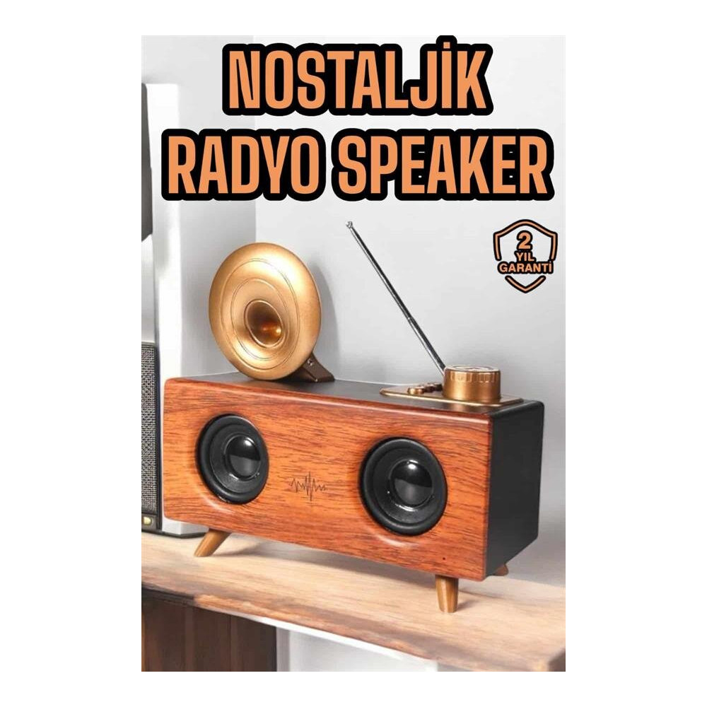 Retro Gramafon Bluetooth Hoparlör Çift Stereo Sesli FM Radyo Destekli