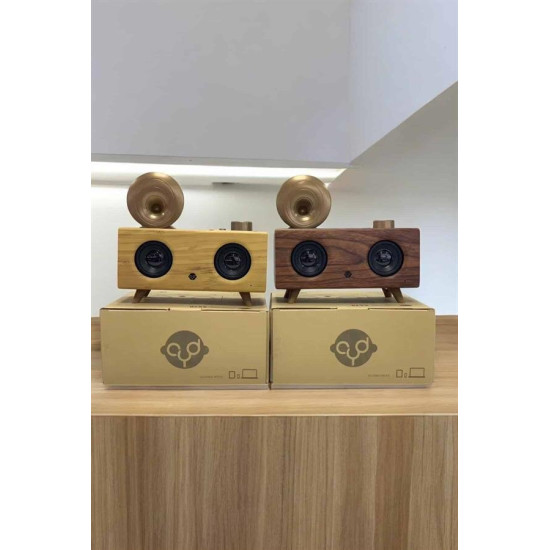 Retro Gramafon Bluetooth Hoparlör Çift Stereo Sesli FM Radyo Destekli