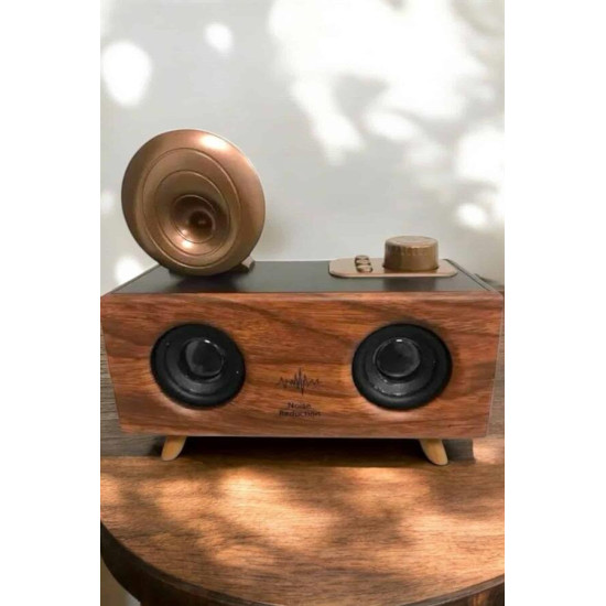 Retro Gramafon Bluetooth Hoparlör Çift Stereo Sesli FM Radyo Destekli