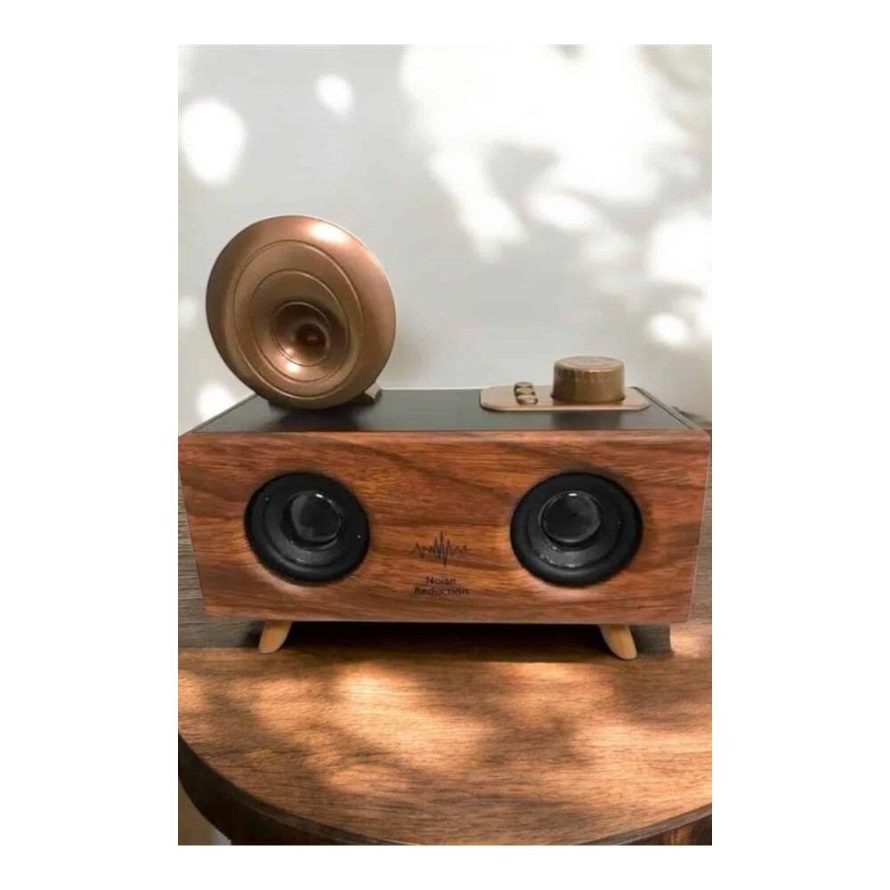 Retro Gramafon Bluetooth Hoparlör Çift Stereo Sesli FM Radyo Destekli