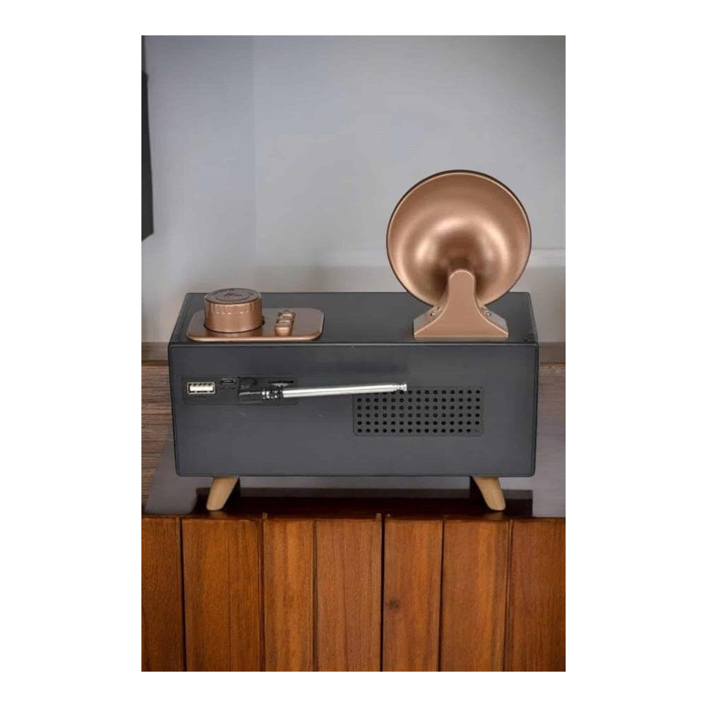 Bluetooth Nostalji Speaker Radyo Gramofon Ahşap Renk Vintage