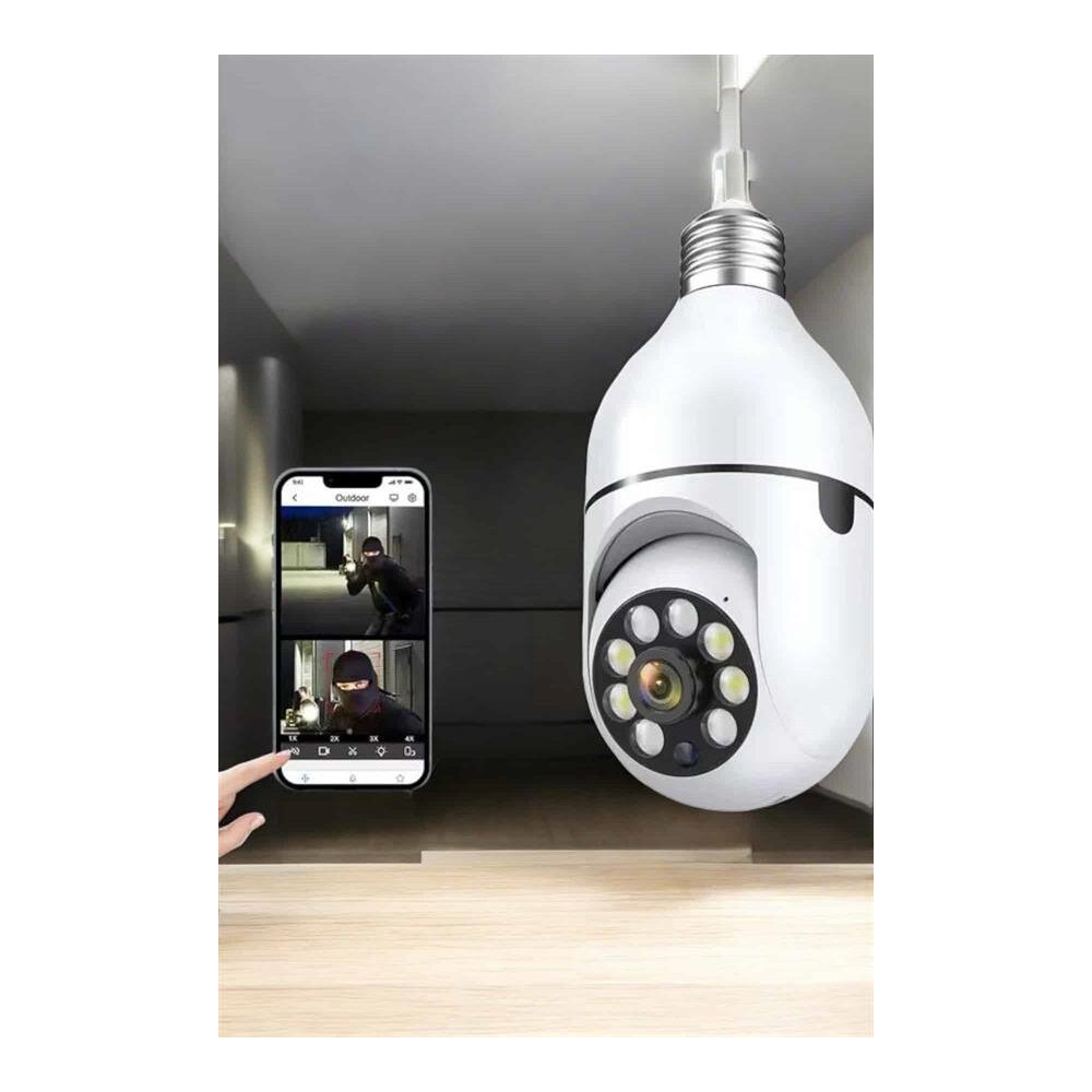 Wifi Kamera Duylu Ampul Görünümlü 360 Derece Dönebilen Ev Kamerası