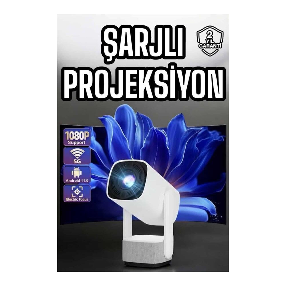 Şarjlı Projeksiyon Oyun Sinema Projektörü 4K HD Görüntü Kaliteli