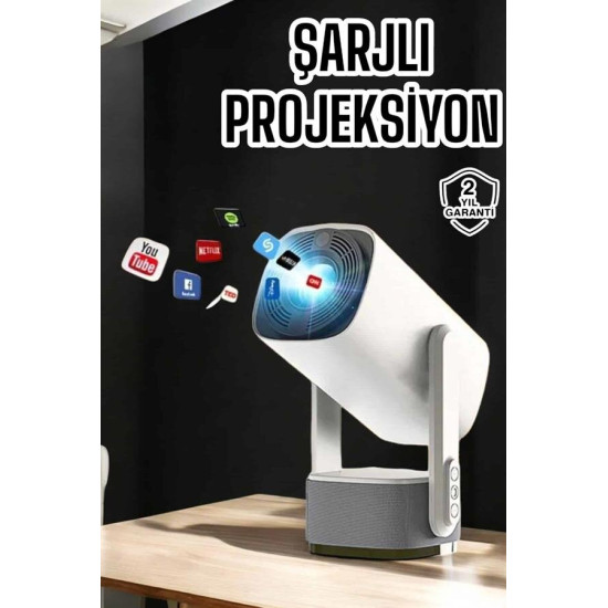 Akıllı Projeksiyon Powerbankli Taşınabilir Sinema Projektörü 4k HD Kal