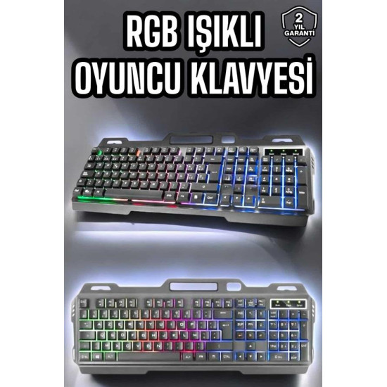 Led Işıklı Oyuncu Klavye Usb Girişli RGB Işıklı Q Klavye Mouse Hediyel
