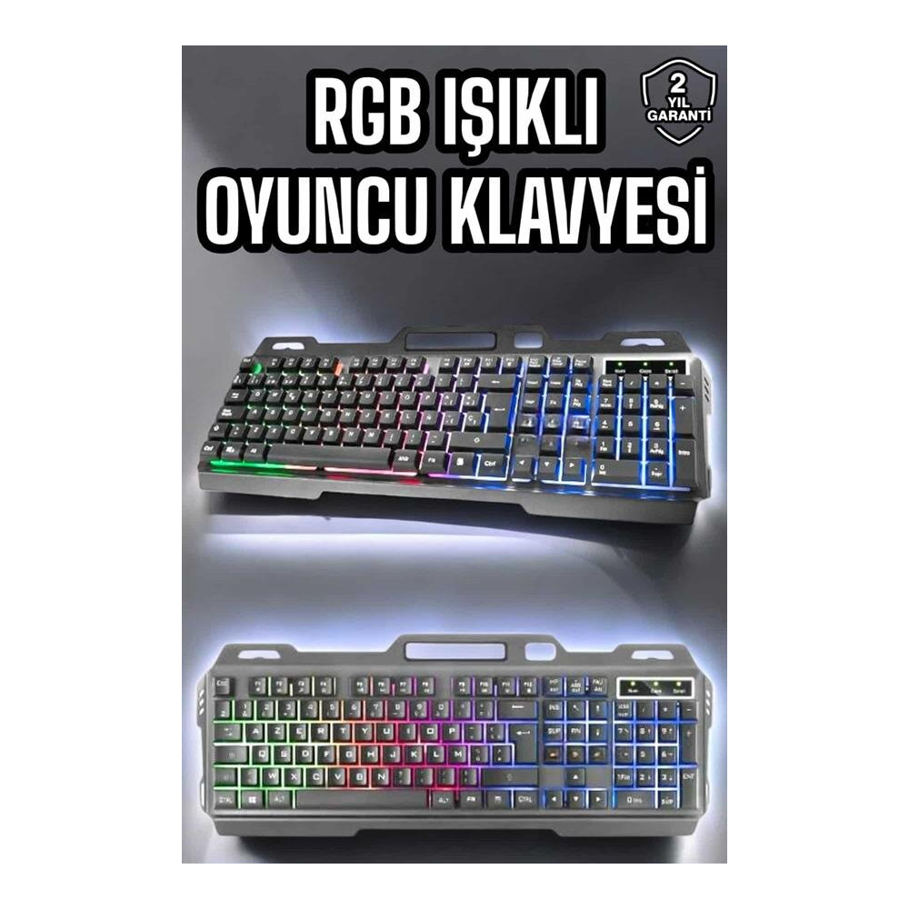 Led Işıklı Oyuncu Klavye Usb Girişli RGB Işıklı Q Klavye Mouse Hediyel
