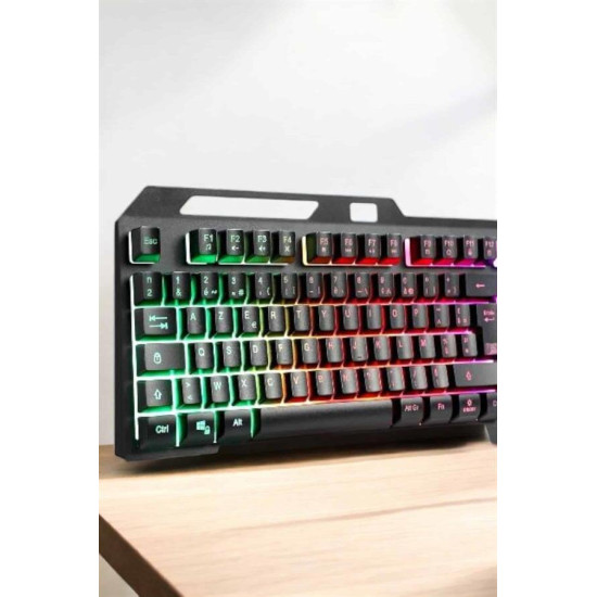 Led Işıklı Oyuncu Klavye Usb Girişli RGB Işıklı Q Klavye Mouse Hediyel