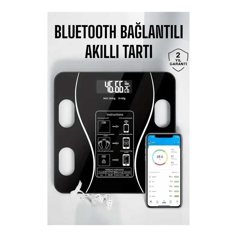 Akıllı Tartı Bluetooth Bağlantılı Yağ Ölçebilen Tartı Yeni Nesil