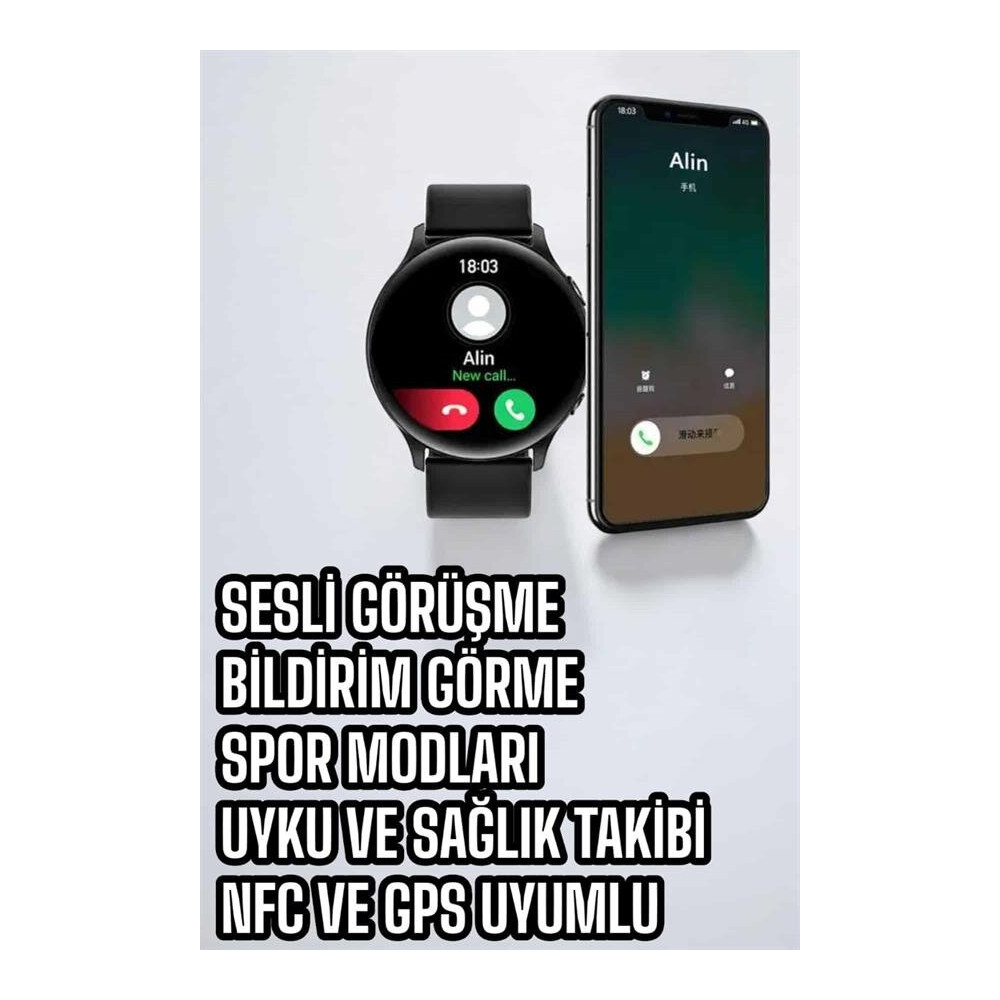 Akıllı Saat Çok Fonksiyonlu Sesli Görüşme NFC Uyumlu Amoled Ekran