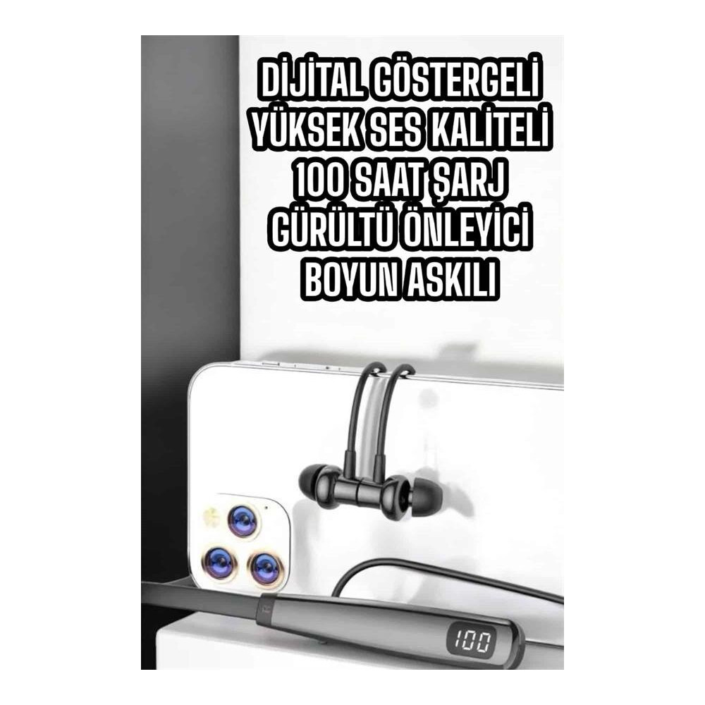Boyun Askılı Bluetooth Kulaklık Uzun Şarj Süreli Dijital Göstergeli Ka