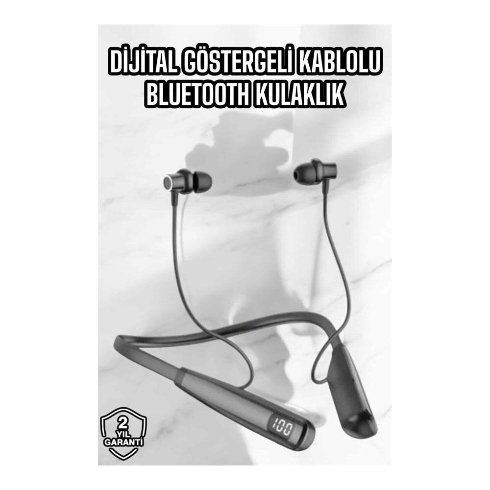 Dijital Göstergeli Kulak İçi Kablosuz Bluetooth Kulaklık Boyun Bantlı