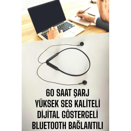 Kablolu Boyun Askılı Dijital Göstergeli Bluetooth Kulaklığı 60 Saat