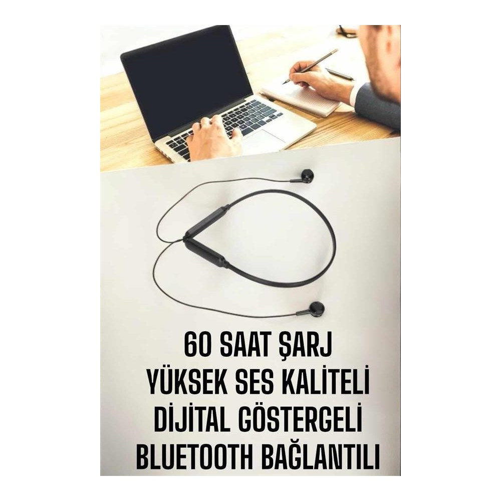 Kablolu Boyun Askılı Dijital Göstergeli Bluetooth Kulaklığı 60 Saat