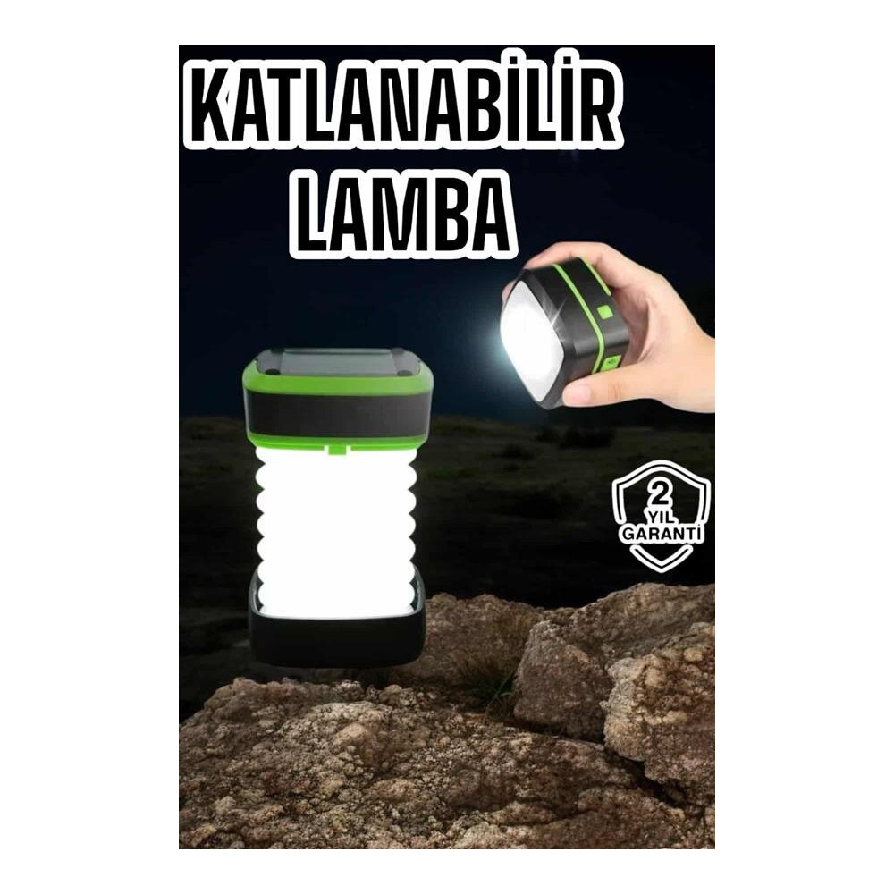 Katlanabilir Kamp Lambası Solar Fener Görünümlü 3 Kademeli Şarjlı
