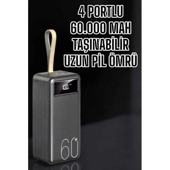 Powerbank 60.000 Mah Hızlı Şarj 4 Çıkışlı Uzun Şarj Süreli Dijital Gös