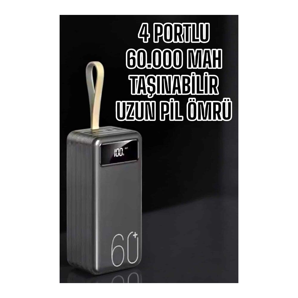 Powerbank 60.000 Mah Hızlı Şarj 4 Çıkışlı Uzun Şarj Süreli Dijital Gös