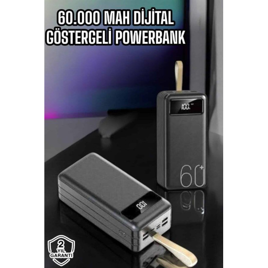 Powerbank 60.000 Mah Hızlı Şarj 4 Çıkışlı Uzun Şarj Süreli Dijital Gös