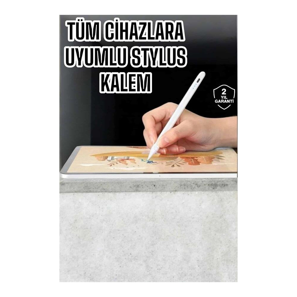 Dokunmatik Kalem Beyaz Şarjlı Yedek Uçlu Android ve İOS Uyumlu