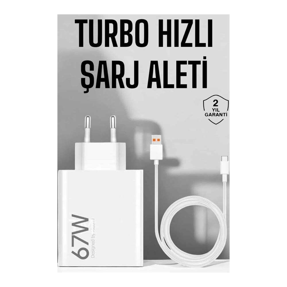 Şarj Aleti 67W Hızlı Şarj Turbo Type-C Uyumlu Şarj Adaptörü Kablosu