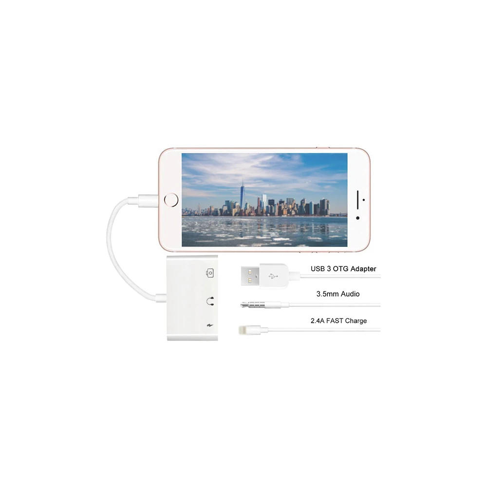 3in1 İPhone-İPAD lightning To Kulakılık ve Usb Kamera Okuyucu Otg