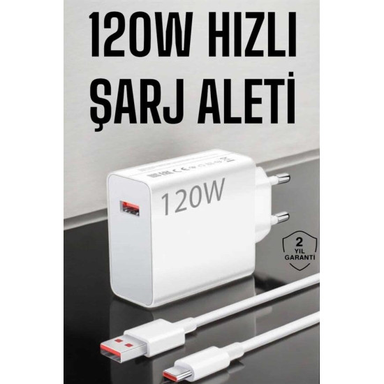 120W Şarj Aleti Hızlı Çift Turbo Şarj Aleti Seti Beyaz