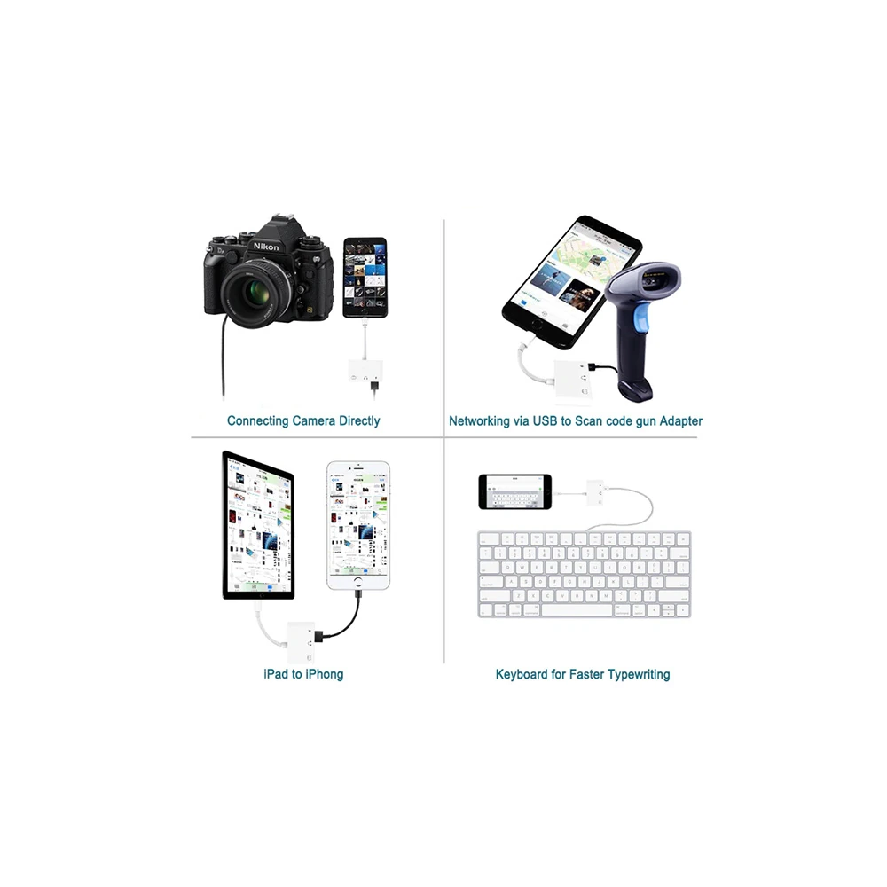 3in1 İPhone-İPAD lightning To Kulakılık ve Usb Kamera Okuyucu Otg
