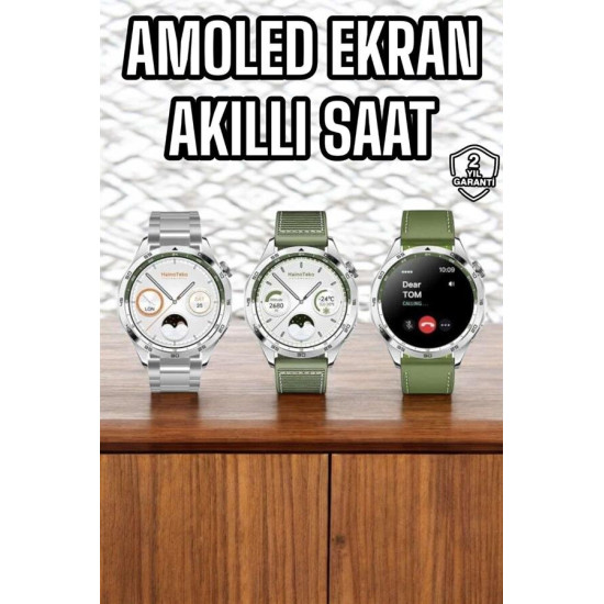 Akıllı Saat Metal Kordonlu Tam Ekran AMOLED – Arama ve Sağlık Takip Öz