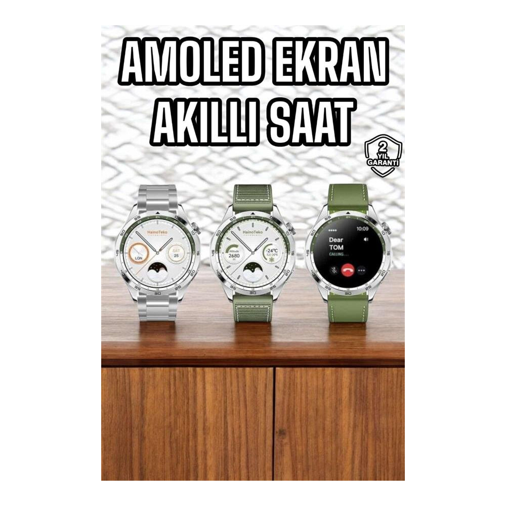 Akıllı Saat Metal Kordonlu Tam Ekran AMOLED – Arama ve Sağlık Takip Öz