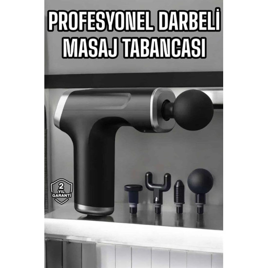Masaj Tabancası 4 Başlıklı Kas ve Vücut Ağrıları İçin Şarjlı Darbeli