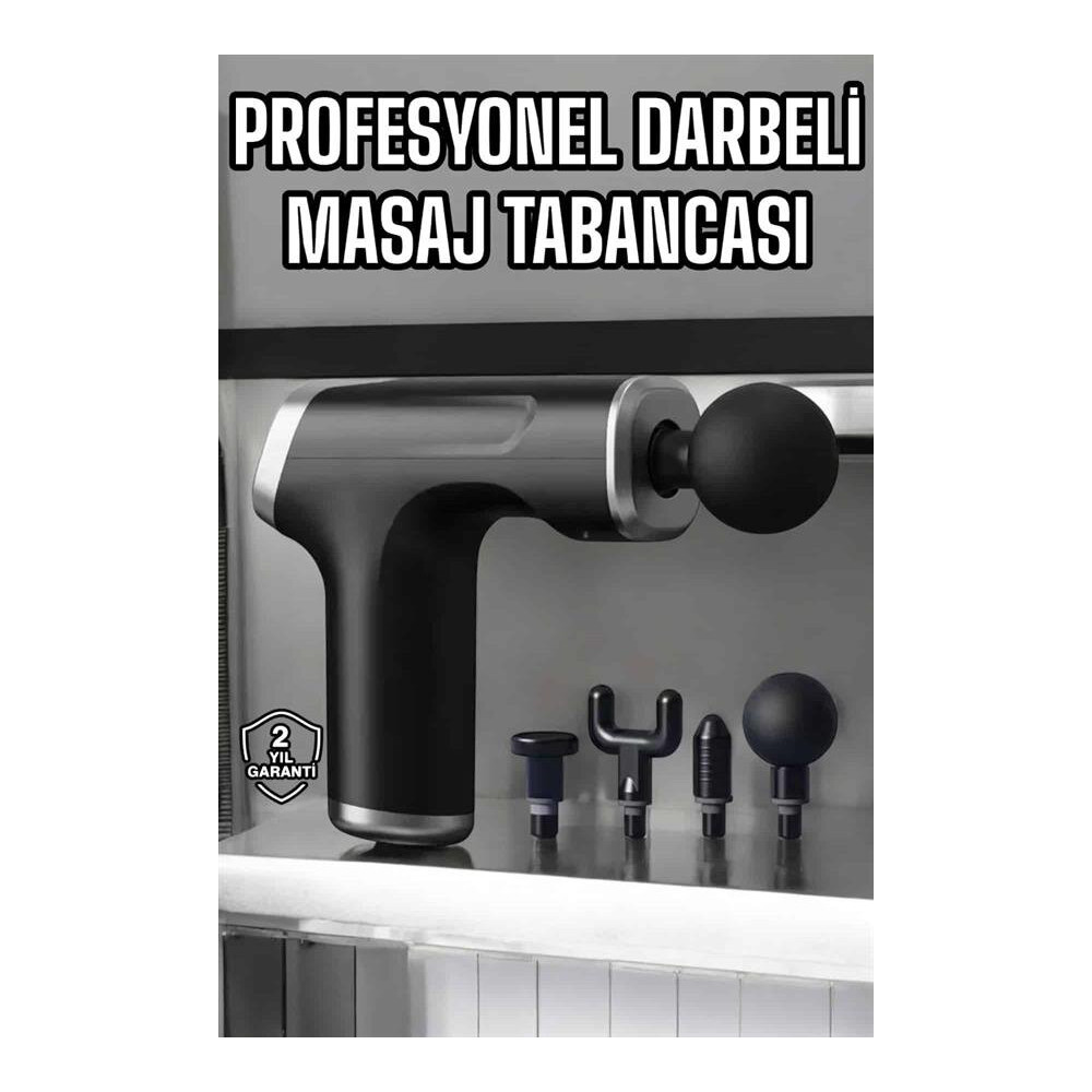 Masaj Tabancası 4 Başlıklı Kas ve Vücut Ağrıları İçin Şarjlı Darbeli