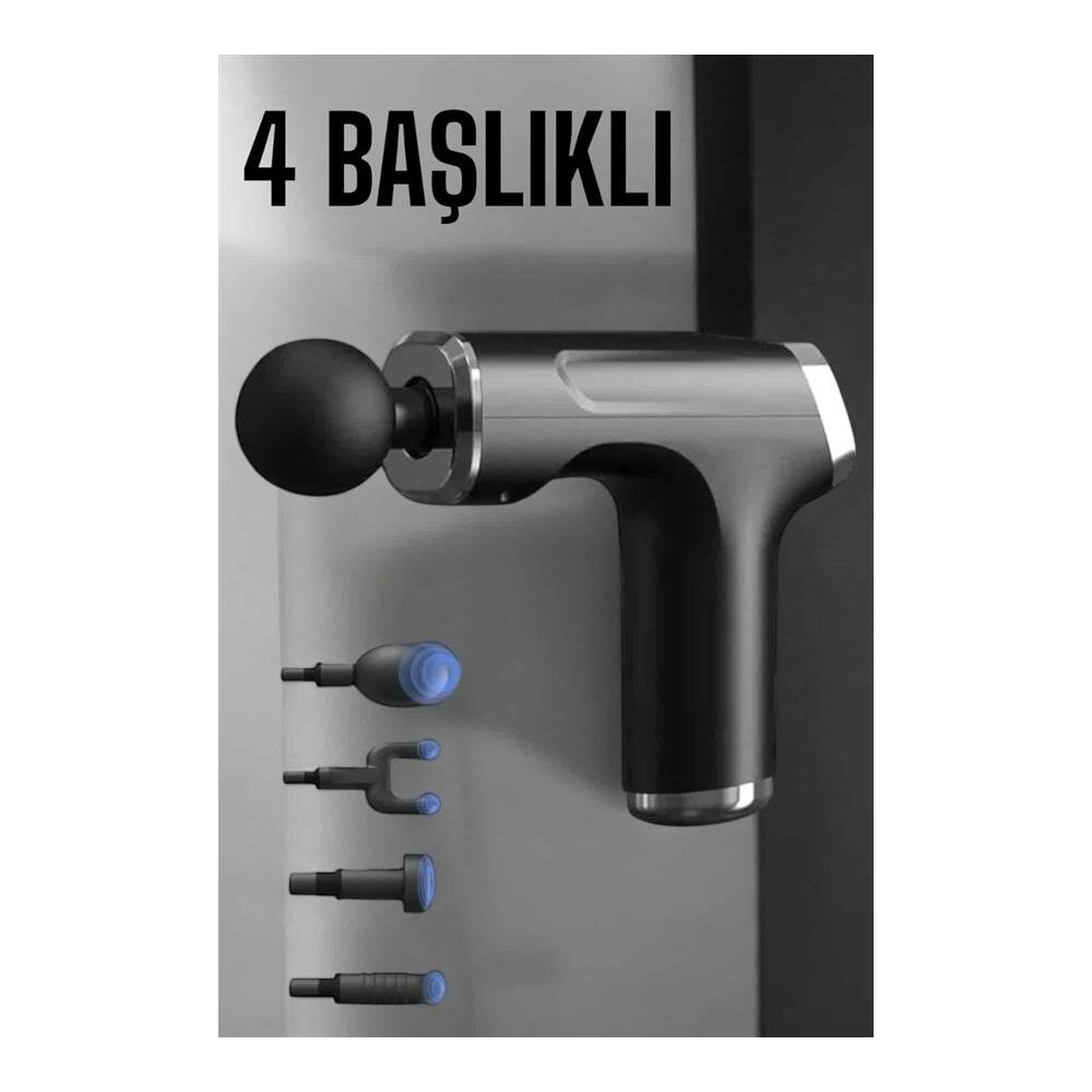Masaj Tabancası 4 Başlıklı Kas ve Vücut Ağrıları İçin Şarjlı Darbeli