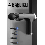 Masaj Tabancası 4 Başlıklı Kas ve Vücut Ağrıları İçin Şarjlı Darbeli