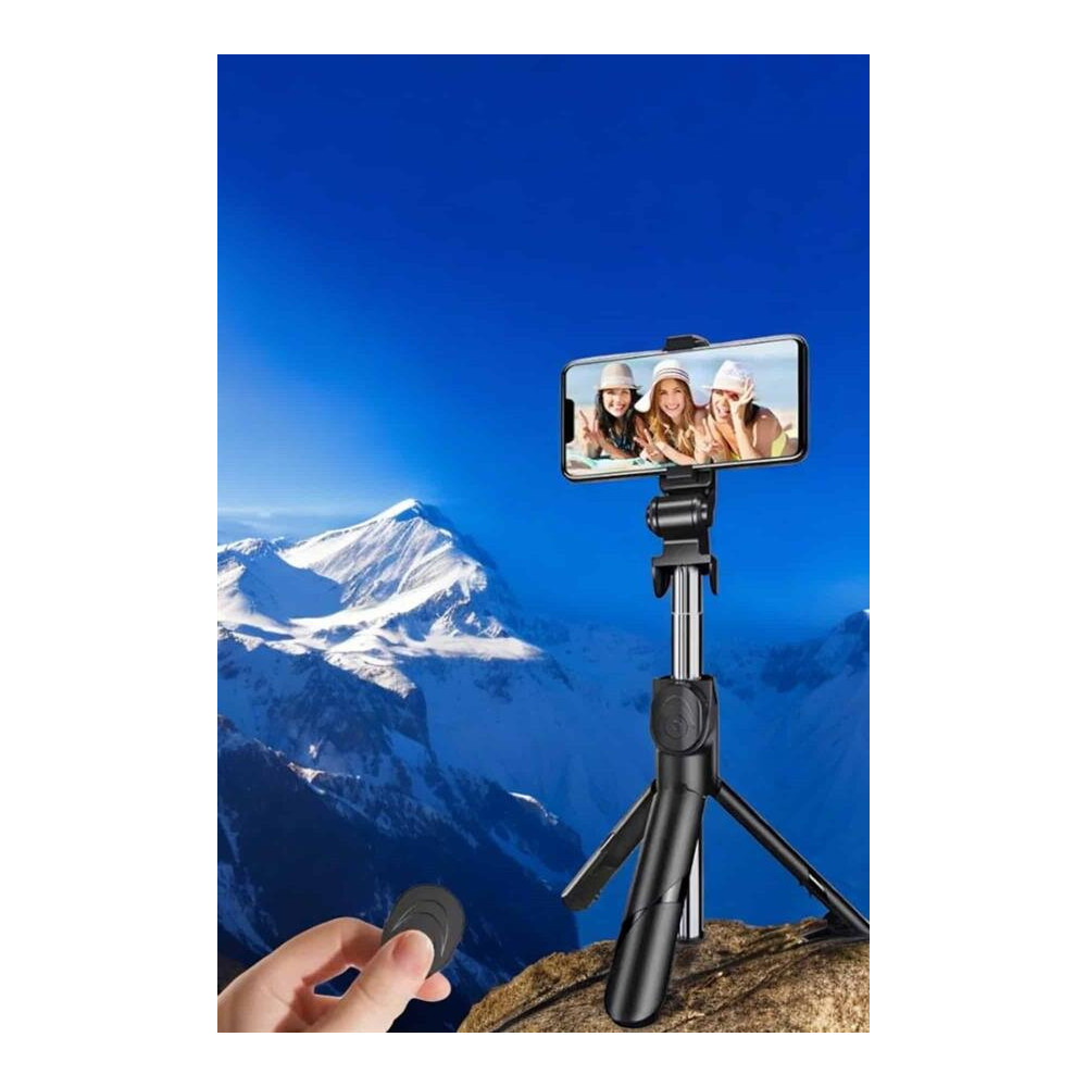 Selfie Çubuğu Tripod Kumandalı Telefon Tutucu Siyah