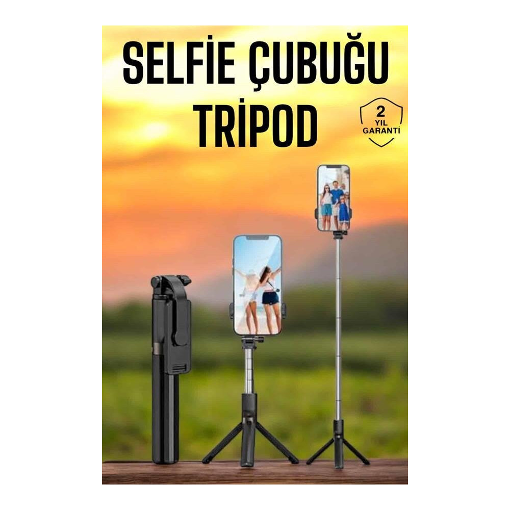 Selfie Çubuğu Tripod Kumandalı Telefon Tutucu Siyah