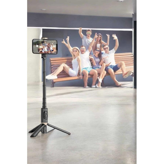 Selfie Çubuğu Tripod Kumandalı Telefon Tutucu Siyah