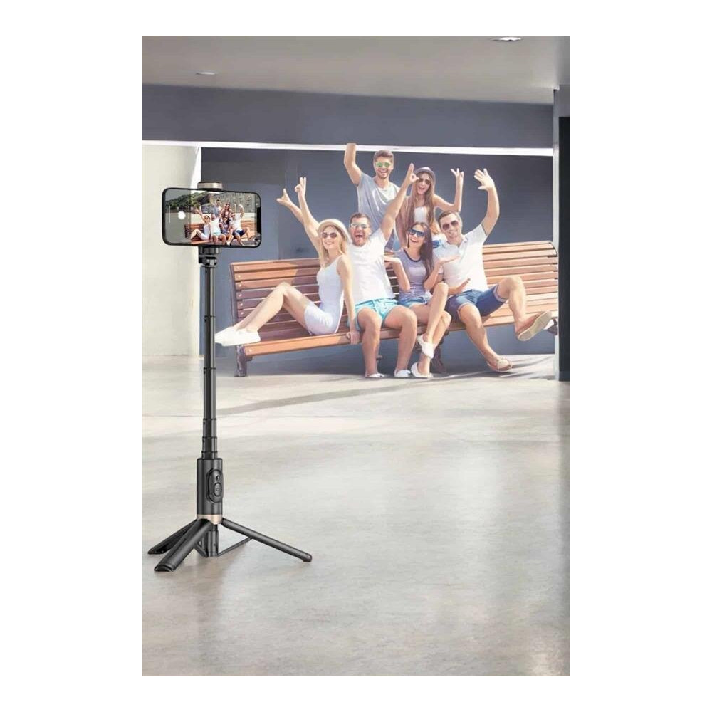 Selfie Çubuğu Tripod Kumandalı Telefon Tutucu Siyah