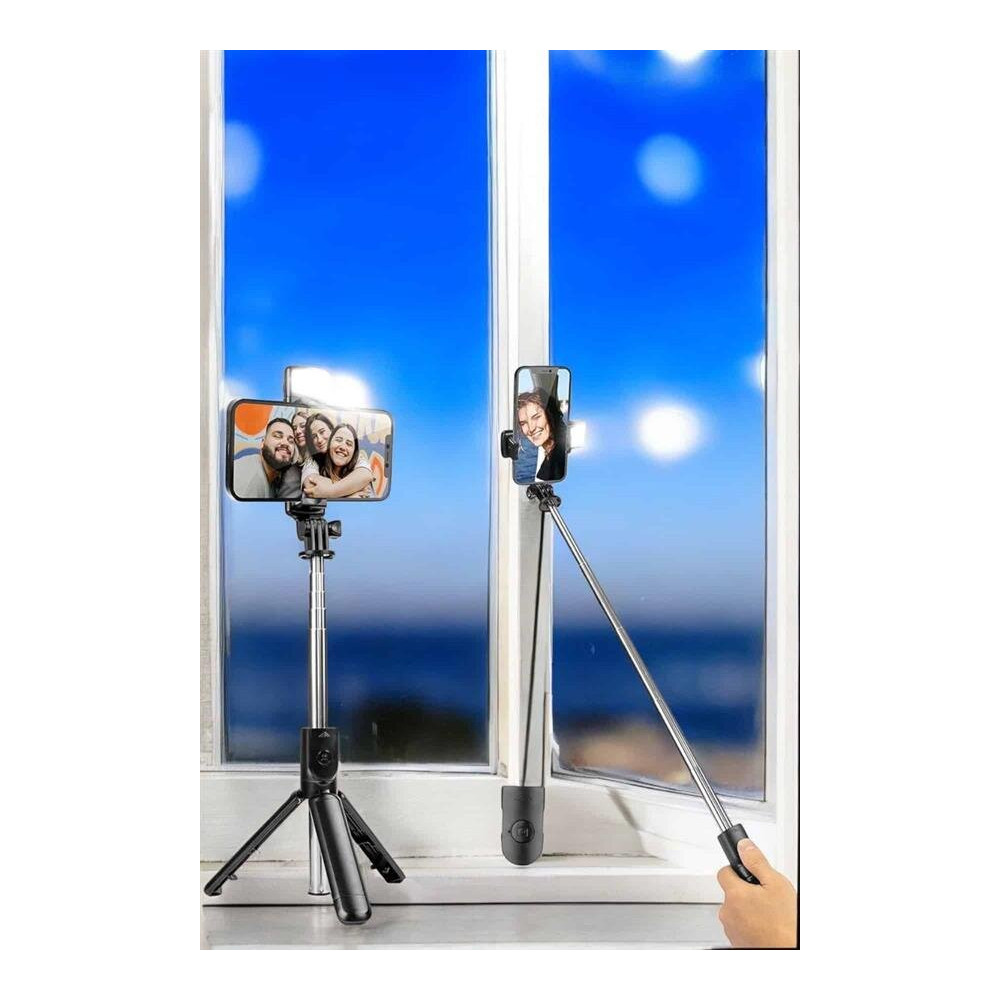 Selfie Çubuğu Tripod Kumandalı Telefon Tutucu Siyah
