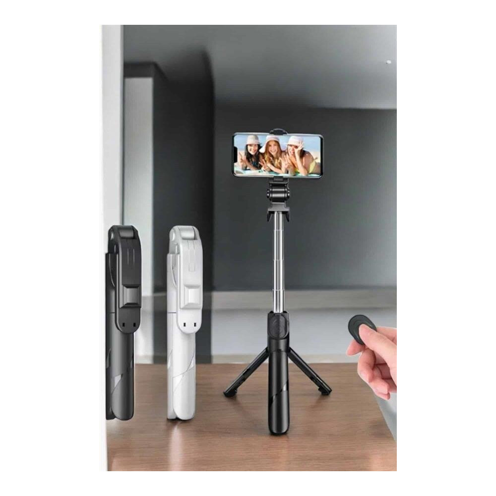 Selfie Çubuğu Tripod Kumandalı Telefon Tutucu Siyah