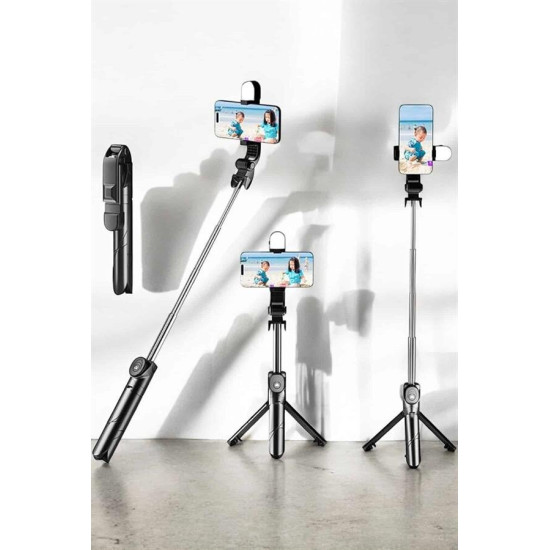 Tripod Kablosuz Bluetooth Bağlantılı Selfie Çubuğu 360 Derece Dönebile