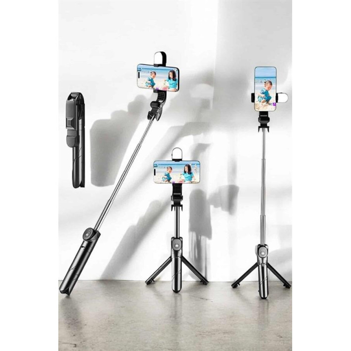 Tripod Kablosuz Bluetooth Bağlantılı Selfie Çubuğu 360 Derece Dönebile