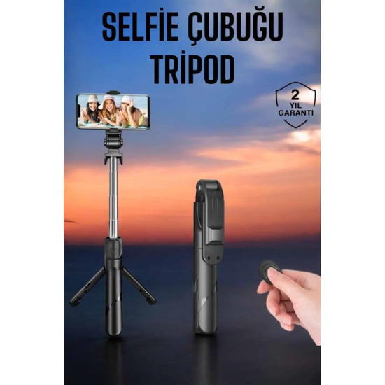 Tripod Kablosuz Bluetooth Bağlantılı Selfie Çubuğu 360 Derece Dönebile