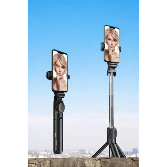 Bluetooth Selfie Çubuğu – 360° Dönebilen Başlık Kablosuz Bağlantı