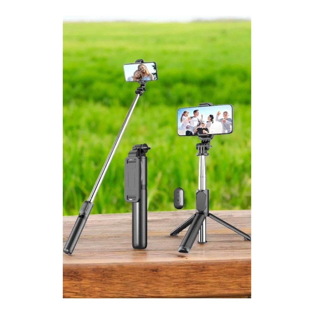 Tripod Kablosuz Bluetooth Bağlantılı Selfie Çubuğu 360 Derece Dönebile