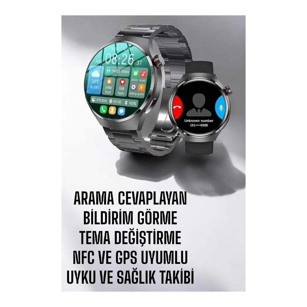 Akıllı Saat Metal Kordonlu GPS ve NFC Uyumlu Arama Cevaplayan